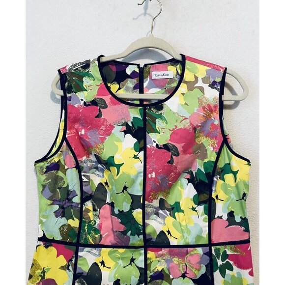 Calvin Klein Dress Womens 16 Watercolor Floral Sleeveless Sheath Artsy Career - Picture 2 of 5